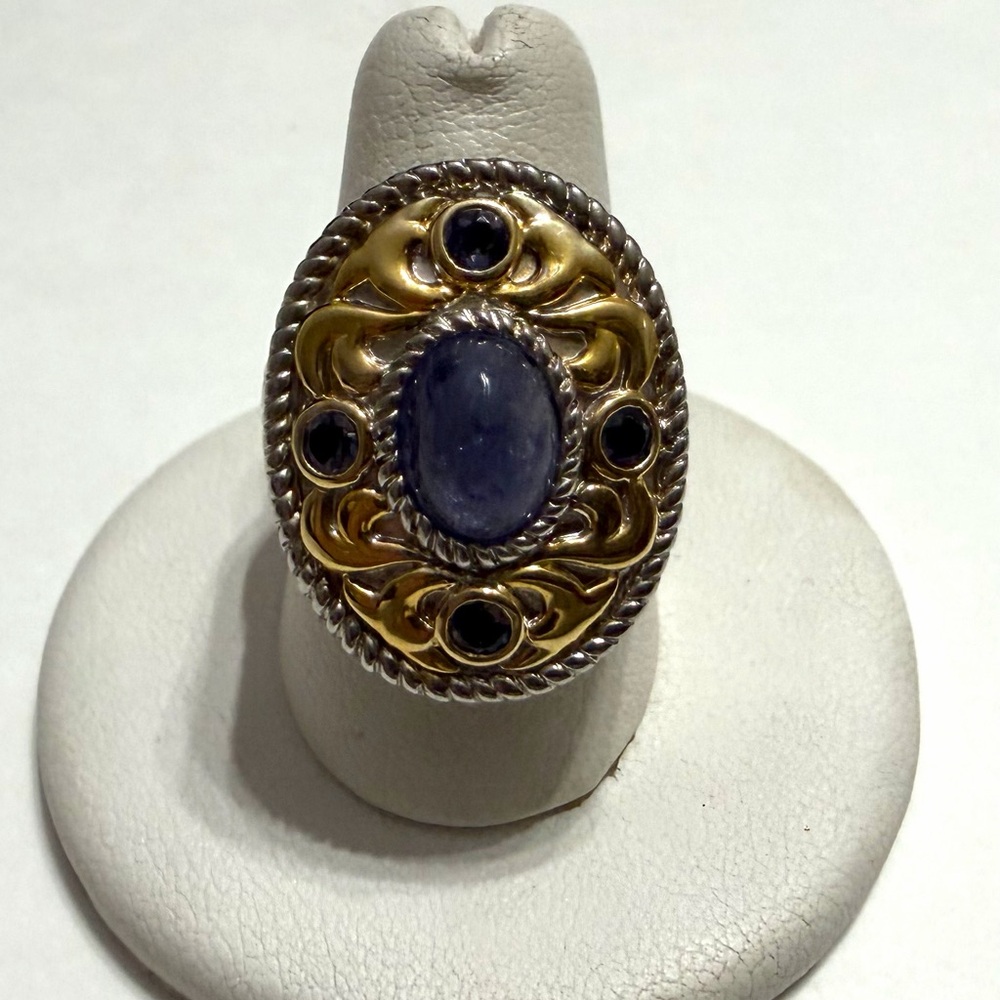 Michelle Albala Sterling Silver Two Tone Lavender Jade & Iolite Ring